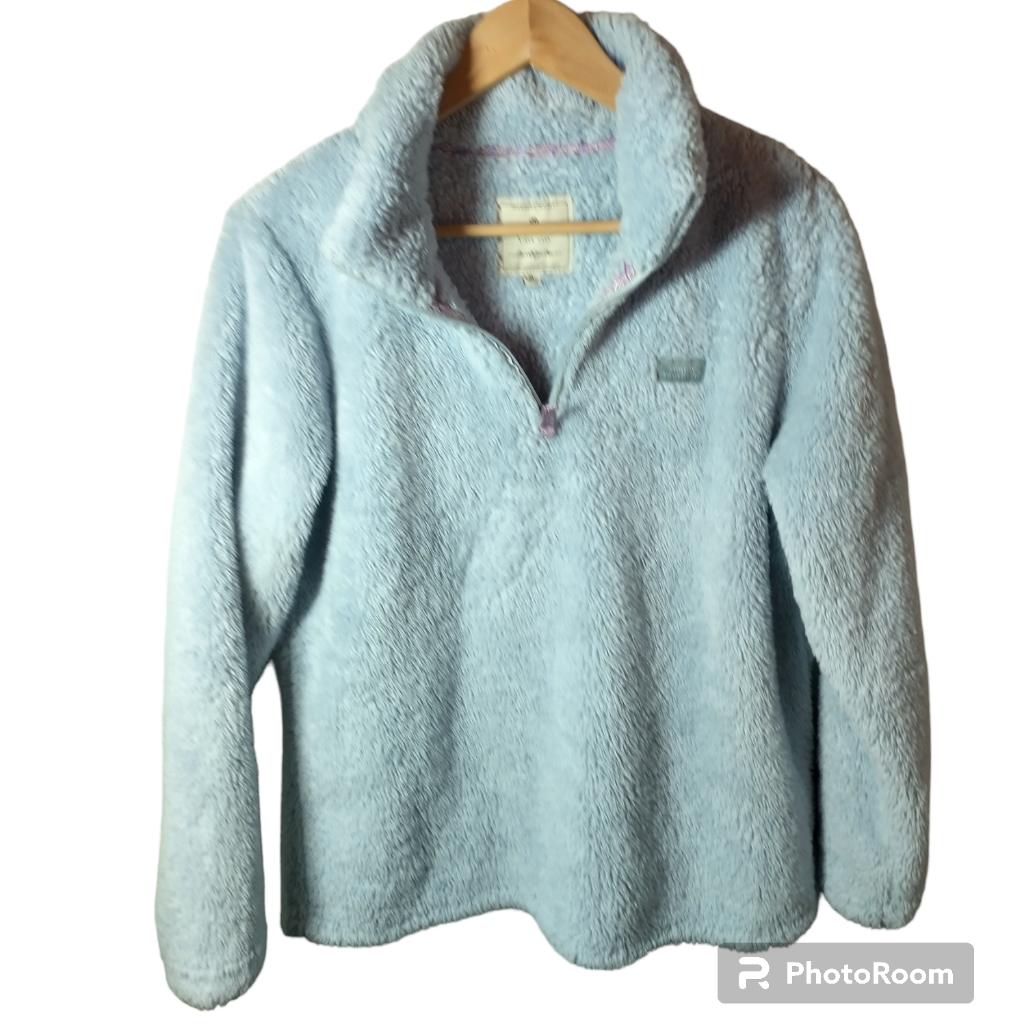 Simply Southern Periwinkle Blue Faux Fur Quarter Zip Pullover, Size S